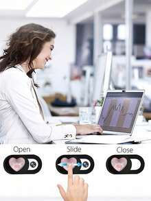 1/3/6pcs Pink Heart-Shaped Camera Cover Slide, Waterproof Shockproof Scratch-Resistant Full Coverage For Phone And Computer Lens - Pink - View 4