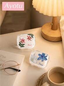 Ayotu Ins Gentle Floral Customized Name Earphone Case, Customized Name Transparent Soft TPU Wireless Earphone Protective Cover Compatible With AirPods 3/4/Pro/Pro2/Pro3, Transparent Design, Snug Fit, Lightweight And Portable, Ideal Gift For Sisters, Best Friends, Classmates, Colleagues, Mothers - Multicolor - View 5