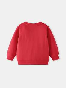 Girls Long Sleeve Sweatshirt With 3D Puff Letter Mon Amour & Cherry Patch Print, Loose Sweet Casual Pullover Top For Toddlers - Red - View 3