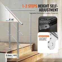 Handrails For Outdoor Steps, 31.5in Length 2 Crossbars Stair Hand Rail Kit, Transitional Stainless Steel Railings W/ Installation Kit, Double-Column Staircase Handrails For Seniors,Porch & Deck - 80cm - View 3
