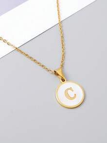 1pc 18k Gold Plated Titanium Steel Necklace With Seashell Pendant, A To Z Alphabets Personalized Necklace Best Gift For Daughter And Suitable For Women - Gold - View 12