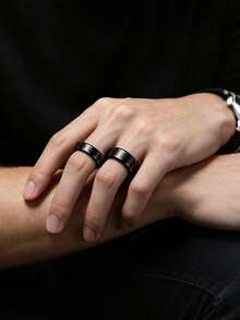2 Pieces Simple And Stylish Matte Beveled Stainless Steel Men's Rings, Unisex Couple Rings Jewelry Accessory, Suitable For Everyday Weddings Jewelry - Multicolor - View 6