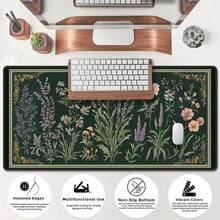 1pc Plant & Floral Pattern Desk Mat: Vintage Mushroom Design Mouse Pad, Gaming & Office Mouse Pad, Desk Accessory, Computer Accessory Mat, Non-Slip Base And Stitched Edge Keyboard & Mouse Pad, Computer Desk Mat, Suitable For Gaming And Office - A - View 6