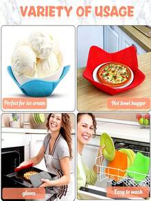 2pcs Microwave Bowl Rack, Multiple Colors Available | Foldable Non-Slip Microwave Tray, Heat-Resistant Microwave Dish Rack, Suitable For Hot Bowls, Plates, Polyester Material - View 2