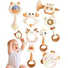 1/2/8PCS Adorable Animal Rattle Set, Rabbit Deer Crab Shape Baby Shaking Toy With Sound, Soft Handle Interactive Sensory Toy, Fine Motor Skills Development Gift For Toddlers 18 Months+ - Multicolor - View 1