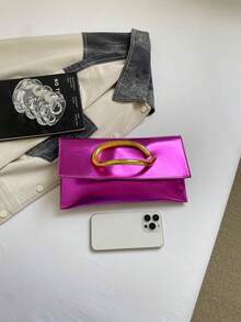 Dedoo 黑色亮面人造皮革長方形手拿包，大號橢圓金屬扣極簡奢華女款錢包，適合婚禮、派對、約會、宴會、日常 - 紫色 - 查看 10