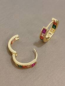 Elegant Luxury Flower Zirconia Chain Necklace Earrings Set For Women Golden Chain And Hoops Earrings For Birthday Valentine's Day Party Jewelry Gifts - Multicolor - View 9