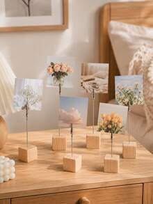 8/4 PC Wooden Photo Frame With Metal Alligator Clips, Wedding Party Seat Number Decoration Clips, Pine Message Card Display Stand, Suitable For Family Photos, Place Cards, Memos, Wedding Table Decorations. - Multicolor - View 6