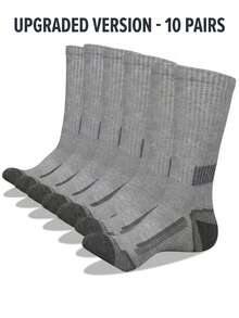 10 Pares de Meias Esportivas Masculinas Pretas, Brancas e Cinzas de Cano Médio, Meias Atléticas Acolchoadas Antiderrapantes, Meias de Cano Médio Listradas, Adequadas para Basquete, Corrida, Academia, Uso Diário - Multicolorido - Visão 14