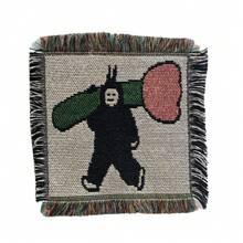 1pc Boho Woven Square Coaster With Tassel Fringe, Vintage Cartoon Pattern Heat Resistant Non-Slip Drink Cup Mat, Aesthetic Table Ornament, Reusable Coffee Tea Mug Pad, Holiday Gift For Christmas Halloween Thanksgiving, Home Kitchen Dining Room Decor - Multicolor - View 12