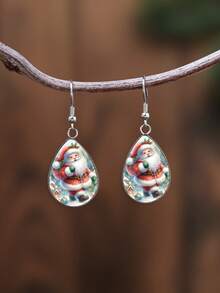 1 Pair Christmas Cartoon Santa Claus Gift Pattern 316 Stainless Steel Water Drop Earrings, Suitable For Women's Daily Wear - Red - View 1