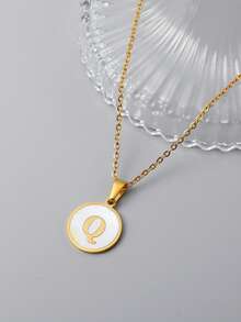 1pc 18k Gold Plated Titanium Steel Necklace With Seashell Pendant, A To Z Alphabets Personalized Necklace Best Gift For Daughter And Suitable For Women - Gold - View 34
