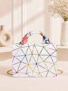 Silk Scarf Chain Colorful Mesh Pattern Fashion Crossbody Bag Handbag - Multicolor - View 6