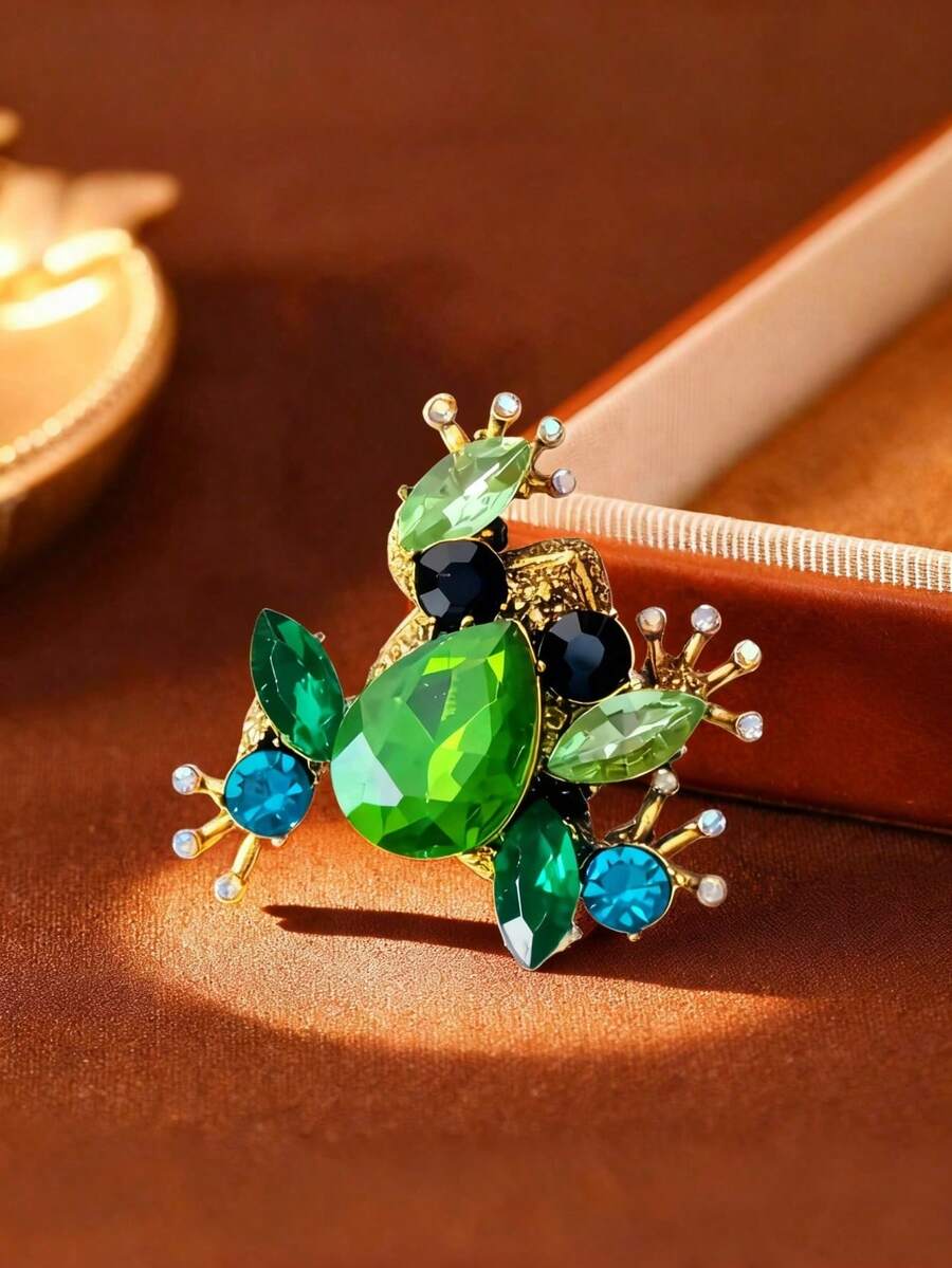 1 pieza Broche de rana con strass personalizado y creativo, adecuado para fiestas, uso en vacaciones, también como regalo para mejores amigos - Verde - Ver 1