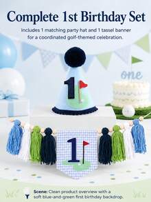 1SET Conjunto de Bandera para Silla Alta de Golf y Sombrero para 1er Cumpleaños - 1 Bandera para Silla Alta y Sombrero de Cono de 1er Cumpleaños con Borlas para Niños, Adecuado para Fiesta Temática, 1er Cumpleaños, Decoración de Fondo de Fiesta, Niño de 1 Año, Accesorios para Fotos - Multicolor - Ver 4