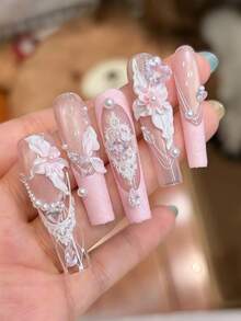 1件美甲模具 鉤編蕾絲法式荷葉邊洛可可框架蝴蝶結 3D浮雕矽膠模具 - 無色 - 查看 6