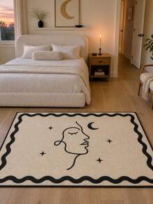 1pc Abstract Line Art Moon Face Area Rug Minimalist Black White Celestial Boho Aesthetic One Line Star Moon Print Modern Rug For Living Room Bedroom Home Decor Neutral Aesthetic Housewarming Gift For Women Girls Floor Carpet Mat - Black and White - View 13
