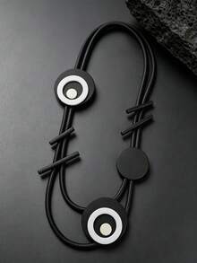 MARLIWOO 1pc Vintage Colorblock Round Patchwork Long Draped Necklace, Exaggerated Statement Neckpiece, Fashion Gothic Style - Black - View 5