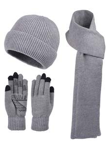 Set da 3 pezzi di cappello/berretto, guanti e sciarpa in maglia, accessori invernali caldi per uomo, adatti per attività all'aperto e per tenere le orecchie al caldo - Multicolore - Visualizzare 7