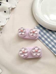 XIANG YU 2pcs Cute Flower Design Contact Lens Case With Mirror, Portable Drawer Storage Box, Pastel Color Lens Holder, Compact Travel Organizer With Accessories - Multicolor - View 10