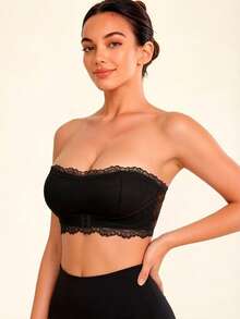Women's Black Bandeau Top: Seamless Lace Coverage & Backless Design. Wire-Free, Non-Slip And Invisible, Creating A Sexy And Sleek Silhouette. - Black - View 4