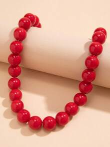 1pc Exaggerated Colorful Beaded Necklace, Fashion Geometric Round Bead Choker - Red - View 3