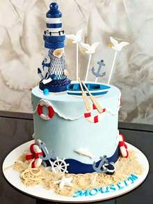 11pcs Nautical Theme Cake Decor Set, Sailboat Lighthouse Seagull Baking Cake Decoration Set, Suitable For Nautical Theme Birthday Cake Decoration, Cute Realistic Mini Figurines - Multicolor - View 4