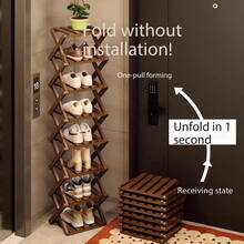 Bamboo No-Assembly Folding Shoe Rack, Suitable For Home Living Room, Entryway, Doorway, Bedroom Storage - Brown - View 1