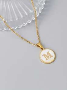 1pc 18k Gold Plated Titanium Steel Necklace With Seashell Pendant, A To Z Alphabets Personalized Necklace Best Gift For Daughter And Suitable For Women - Gold - View 16