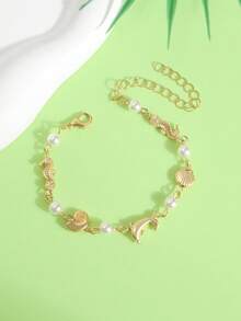 1pc Designer Dolphin Seahorse Shell Pearl Bracelet, Women's Casual Style - Multicolor - View 6