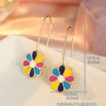 DIYCCPC Women's Oil-Drip Daisy Pendant Earrings, Colorful Petal Eye-Catching Design, Daily Wear - Colorful - View 2