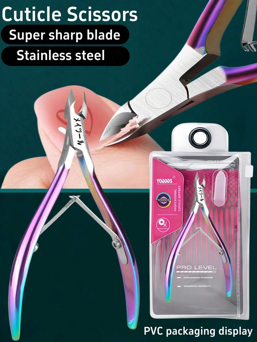 1 Peça Cortador de Cutícula de Aço Inoxidável com Gradiente de Titânio Arco-Íris, Suprimentos para Unhas, Empurrador de Cutícula de Aço Inoxidável para Borda de Unha, Lâmina de 5-7mm, Muito Afiada - Adequado para Manicure e Pedicure, Suprimentos para Unhas, Ferramentas de Manicure, Ferramentas de Arte de Unhas, Volta às Aulas, Halloween, Natal