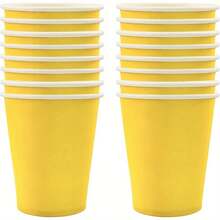 60 Yellow Paper Cups, Suitable For Parties, Hot And Cold Drinks Like Tea And Coffee. These Solid Color Cups Are Perfect For Birthdays, BBQs, Picnics, Weddings, Projects And Christmas Celebrations - Yellow - View 5