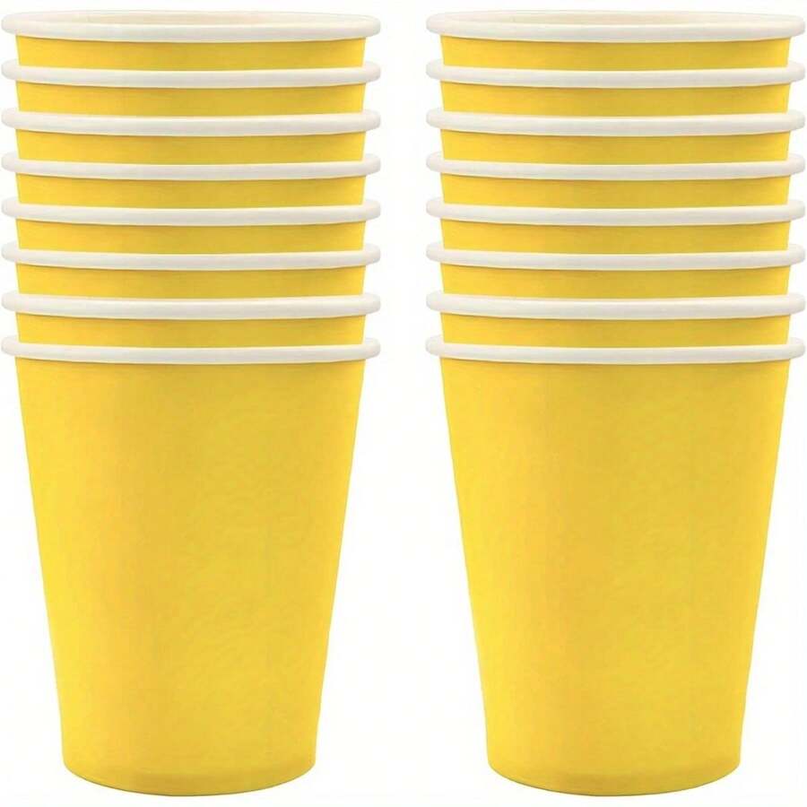 60 Yellow Paper Cups, Suitable For Parties, Hot And Cold Drinks Like Tea And Coffee. These Solid Color Cups Are Perfect For Birthdays, BBQs, Picnics, Weddings, Projects And Christmas Celebrations - Yellow - View 1