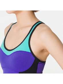 Under Armour Women's Sports Bra Pjt Rck Lets Go LL Infty Bra-PPL 26 Summer New Running Fitness Colorblock Training Bra 1380191-523 - Purple/Blue - View 3