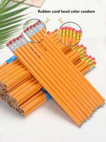 50Pcs Random Color Wooden Pencils With Erasers, HB Pencils For Students, Writing, Drawing, Office Supplies, Stationery, Back To School, Graduation Season - Multiple Styles - View 6