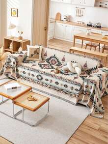 1-Pack Bohemian Sofa Throw - All-Season, Pet-Friendly, Dustproof Sofa Cover With Tassels - For Living Room, Kitchen - Machine Washable, Sofa Blanket - Multicolor - View 3
