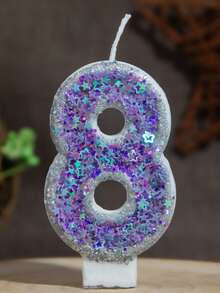 1 pezzo Candela numero 0-9 con pentagramma glitterato viola, stile principessa, stile girly, fatta a mano fai-da-te, decorazione per torta di compleanno per bambini - Lilla Viola - Visualizzare 21