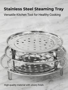 Juego de bandejas de vapor apilables, material de acero inoxidable, diseño con patas elevadas, multicapa, duradero y reutilizable, adecuado para cocinar al vapor, blanquear, enfriar y otros métodos de cocción. Perfecto para el hogar, restaurante, caravana, camping y otros escenarios, uno de los utensilios de cocina talla grande populares actualmente - Ver 2