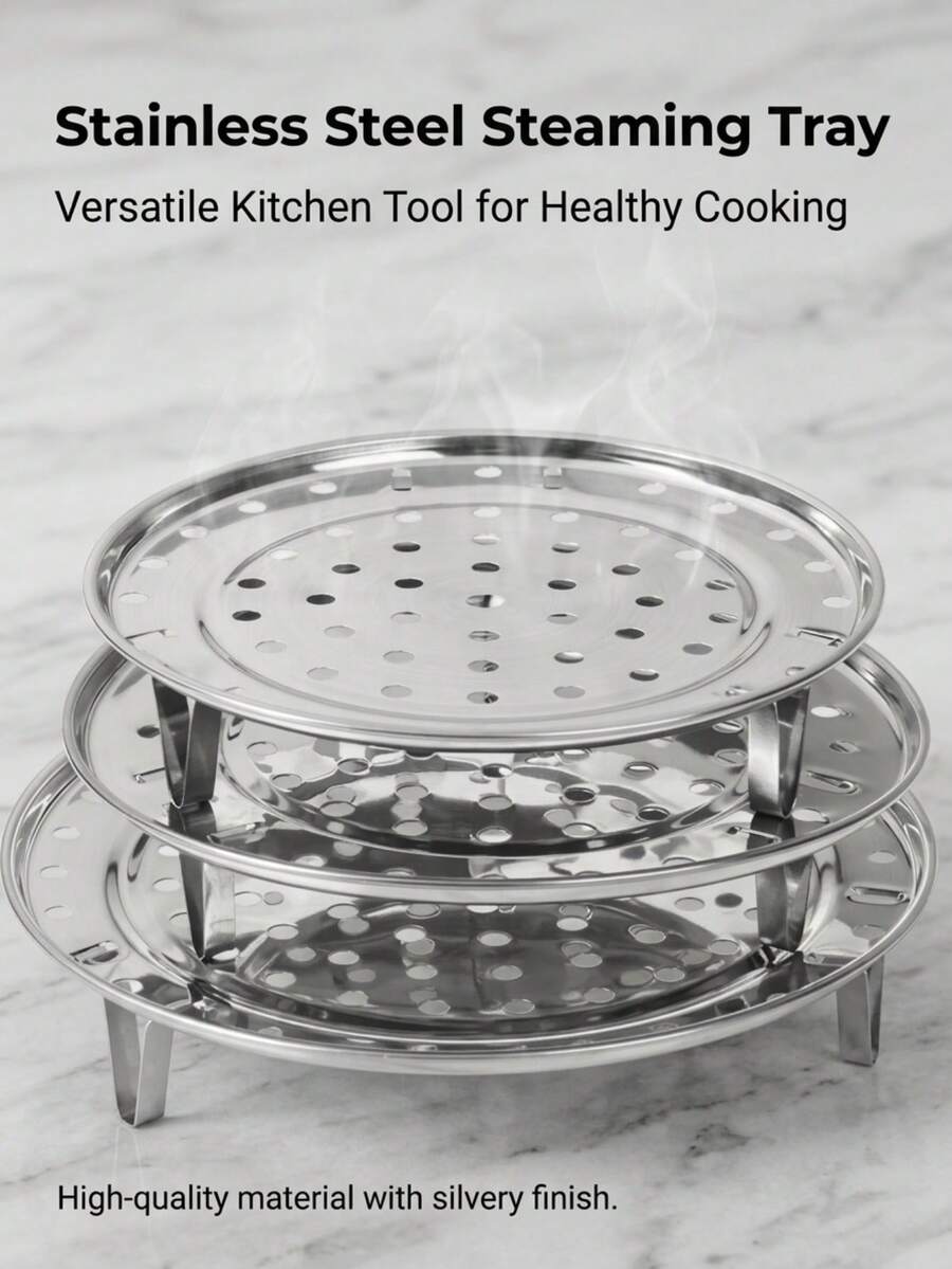Juego de bandejas de vapor apilables, material de acero inoxidable, diseño con patas elevadas, multicapa, duradero y reutilizable, adecuado para cocinar al vapor, blanquear, enfriar y otros métodos de cocción. Perfecto para el hogar, restaurante, caravana, camping y otros escenarios, uno de los utensilios de cocina talla grande populares actualmente