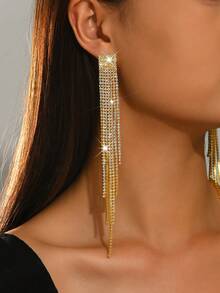 Luxury Sparkling Long Tassel Earrings, Suitable For Weddings, Bridesmaids, Wedding Guests, Parties, Banquets, Graduation Proms - 1935 Gold Earrings-hB - View 6