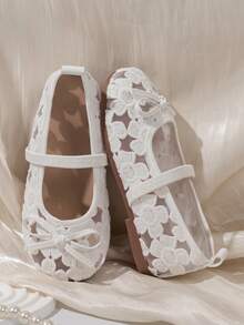 Girls' Low Vamp Ballet Shoes, Princess Style, Elastic Band Design, Suitable For Spring And Autumn, Pairs Well With Dresses And Casual Wear - White - View 4