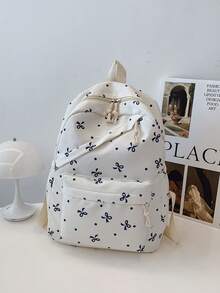 1pc Back To School Bow Pattern Backpack, Large Capacity Polyester Commuter Daily Bag, Multi-Layer Storage Casual School Bag, Lightweight Travel Backpack, Suitable For Girls, Fresh Graduates, Young People, Applicable For Back To School, Daily Commute, Shopping, Short Trips And Outdoor Leisure Travel - 2281 - View 15