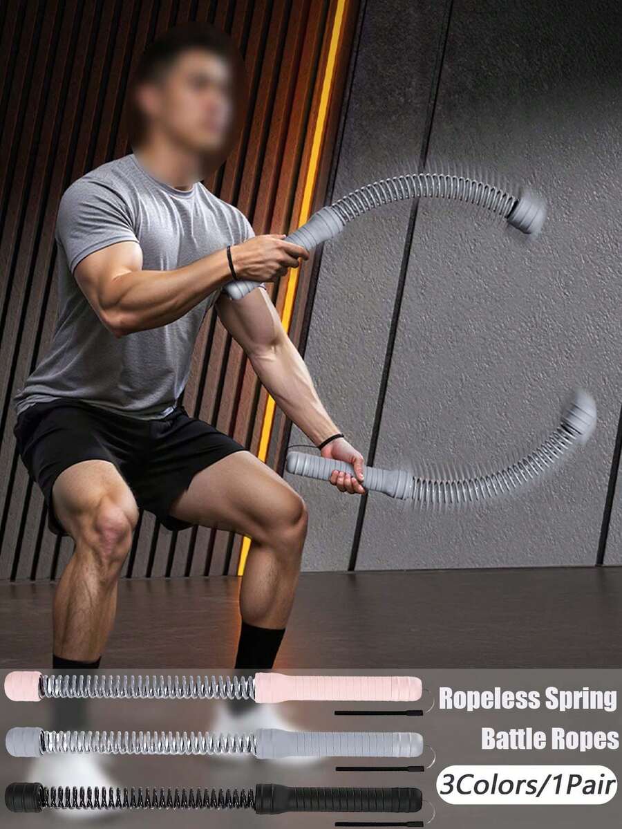 1 Pair No-Fix Wireless Spring Training Battle Ropes, High-Frequency Vibration Fat-Burning Weighted Ropes, Home Boxing Strength Training Equipment, Suitable For Men And Women, Shaping Shoulders, Back, Arms, Core And Full Body Lines