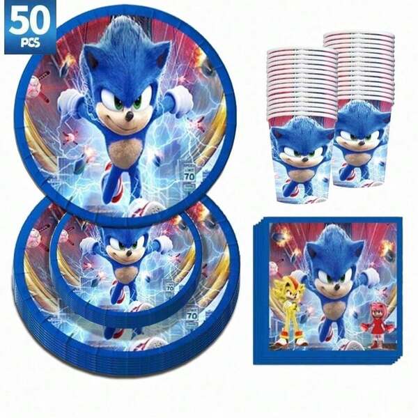 50pcs Anime Theme Party Set, Suitable For 10 People, Birthday Party Tableware, Including Plates, Cups And Napkins. Holiday Decoration Supplies, Suitable For Camping, Picnic, Backyard BBQ And Party Decoration, Also Ideal Decoration For Halloween, Christmas And Party, And A Great Surprise Gift For Fans.