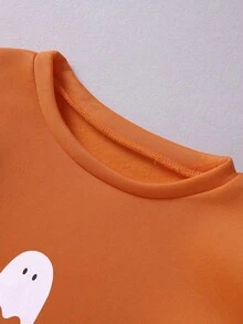Plus Size Halloween Sweatshirt, Casual Autumn/Winter Pullover, Crew Neck Long Sleeve Sweatshirt, Vacation Style Autumn Collection - Orange - View 3