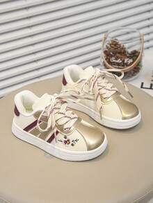 Elegant Kids' Vintage Flat Skate Shoes With Durable Anti-Slip Outsole - Gold - View 3
