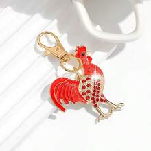 Lucky Golden Rooster Keychain, Red Rhinestone Rooster Pendant, New Year Festive Gift, Bag Accessory - Red - View 3