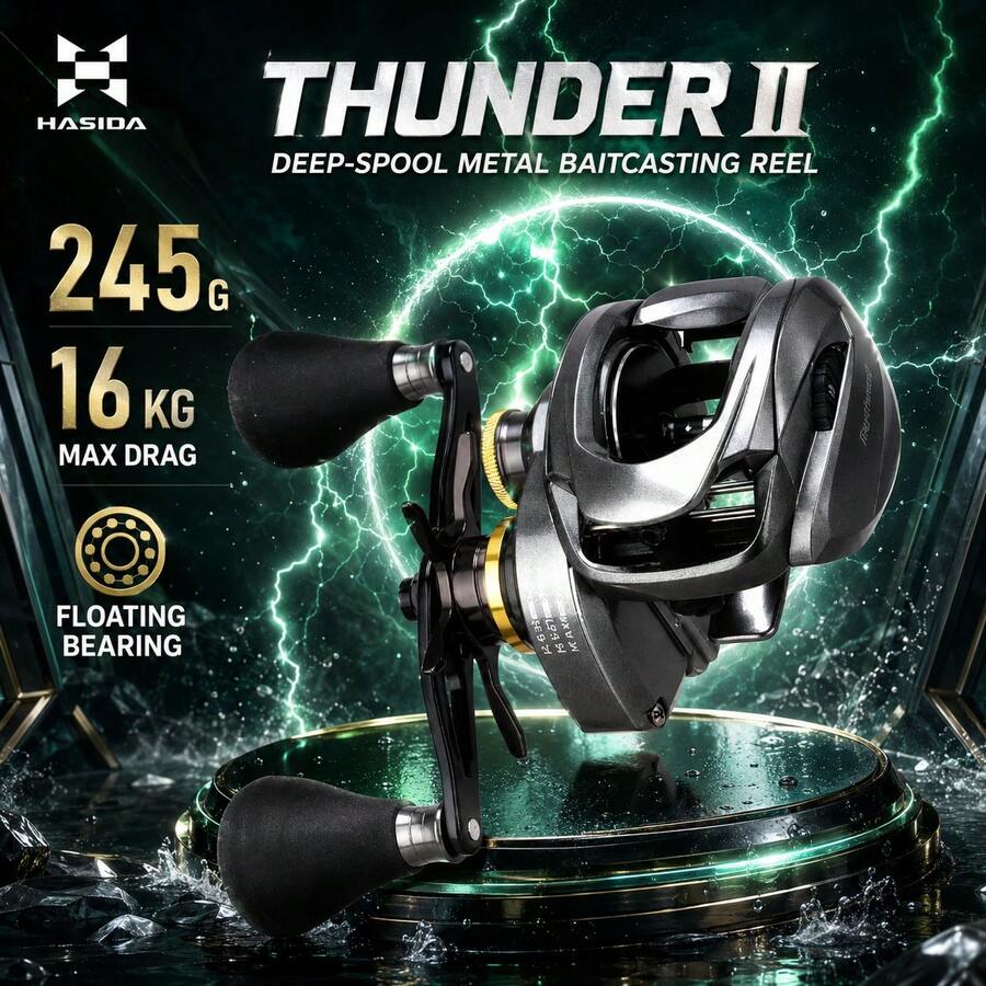 HASIDA Raytheon II Reel Baitcasting Bertenaga, Reel Pancing Tahanan Tinggi untuk Memancing Ikan Bass