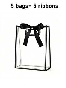5pcs Transparent Gift Bags With Pink Trim And Satin Bow, Reusable Clear PVC Tote Bags, Suitable For Wedding, Bridal Shower, Birthday Gift Packaging, Elegant Gift Packaging, Suitable For Boutique Flower Display, 1pc - Multiple Styles - View 11